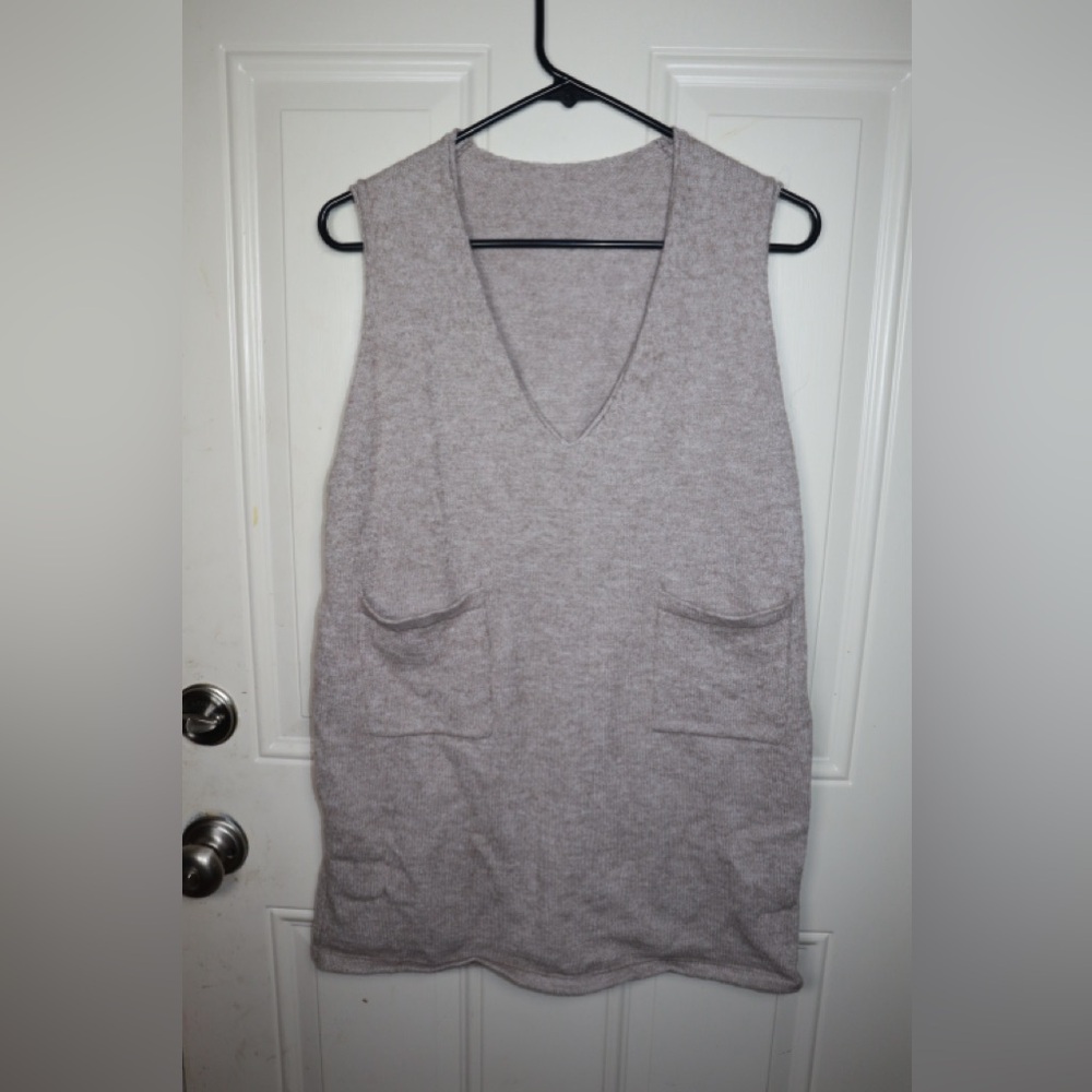 SHEIN Frenchy Dual Pocket Sleeveless Sweater Dress - Khaki SIZE LARGE